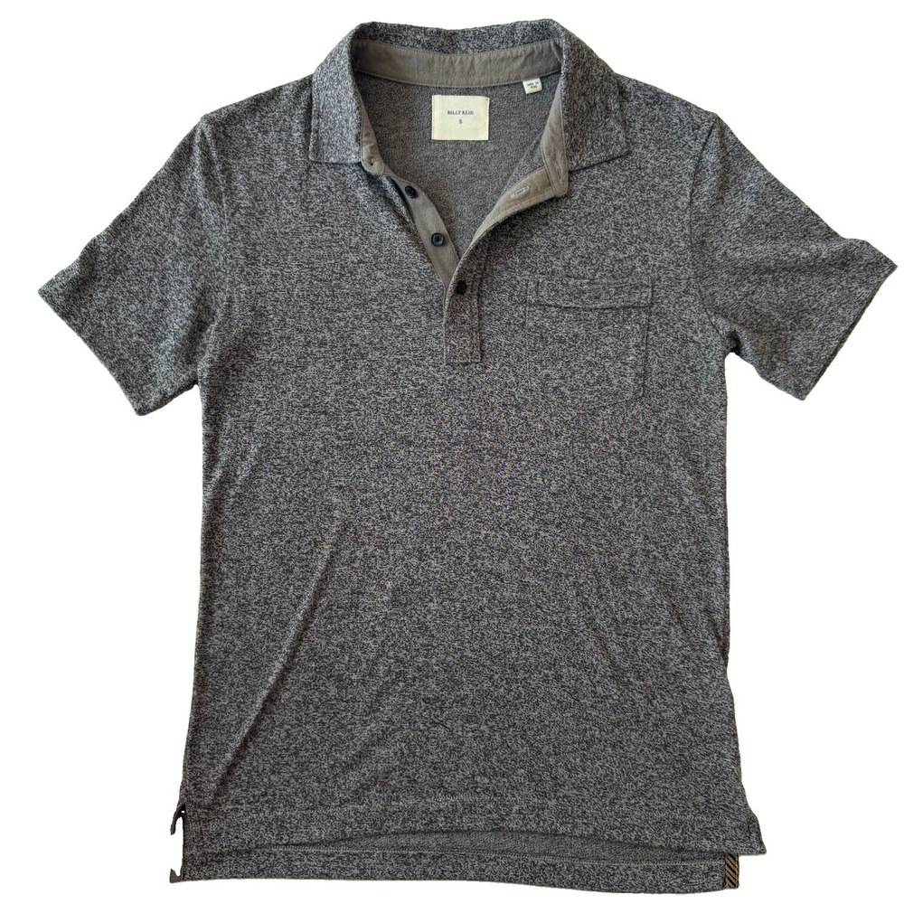 Billy Reid Mens Small Heather Gray Polo Short Sleeve Pocket Cotton Blend Peru
